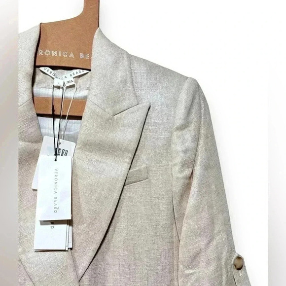 NWT Veronica Beard Parineti Linen Metallic Cream Silver Dickey Blazer Jacket 2 - Picture 9 of 16